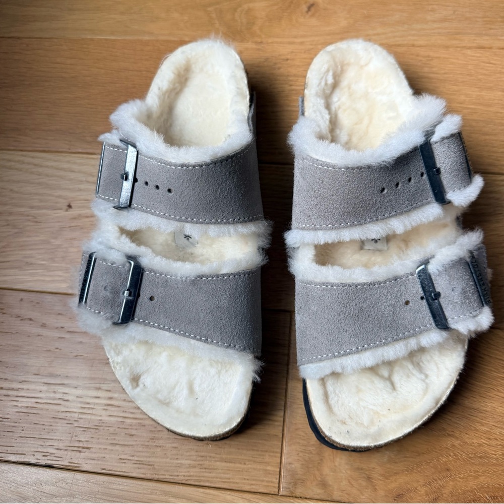 Birkenstock Gray Shearling Lined Arizona Sandals